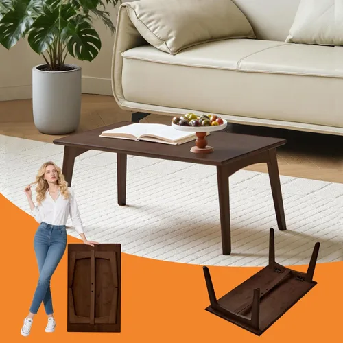 Miniatura 4 de Mesa auxiliar plegable de bambú, escritorio bajo japonés, muebles portátiles sin montaje, para comedor, trabajo, estudiar, relajarse, castaño, 26 x