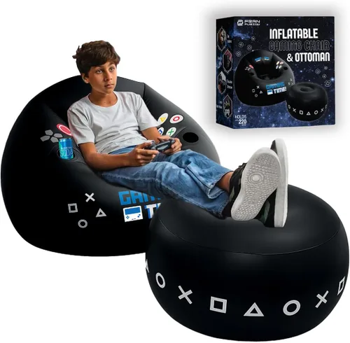 FranFusion Silla de Juegos Inflable para Niños y Adolescentes con Portavasos y Bolsillo Lateral - Esta Silla de Juegos de Puf de Aire es el Mueble