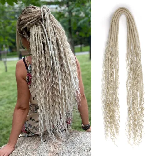 Miniatura 52 de Extensiones de rastas trenzadas bohemias de 24 pulgadas, 10 hebras de rastas sintéticas rizadas color marrón degradado con trenza de caja, rastas