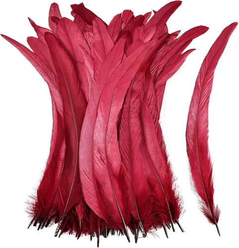 Miniatura 14 de iHUFeather Plumas de cola de gallo naturales, 50 plumas de cola de gallo de 10 a 12 pulgadas de largo, a granel para manualidades, disfraces