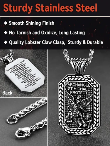 Miniatura 5 de FaithHeart Saint Michael Necklace, Stainless Steel18K Gold Plated St Michael the Archangel Pendant Amulet for Men Women with Gift Packaging