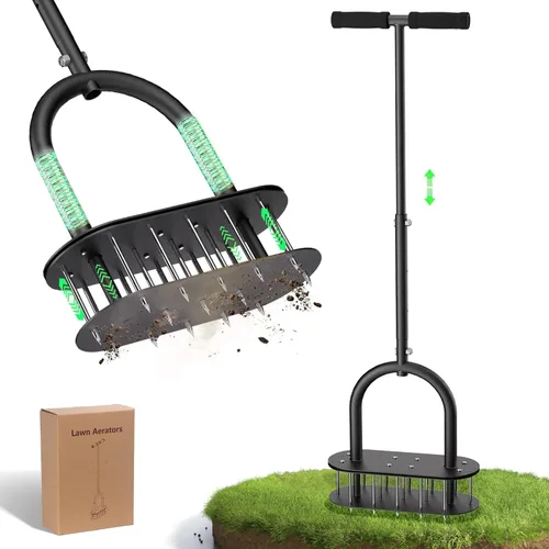Aireador de césped con diseño automático de limpieza de suciedad y hojas, 15 picos de hierro premontados, herramientas de aireación de césped para