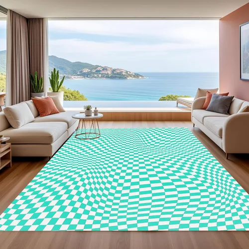 Miniatura 10 de Alfombra ondulada azul única con diseño de cuadros para sala de estar, extra grande, lavable a máquina, alfombra de pasillo de cocina, alfombra