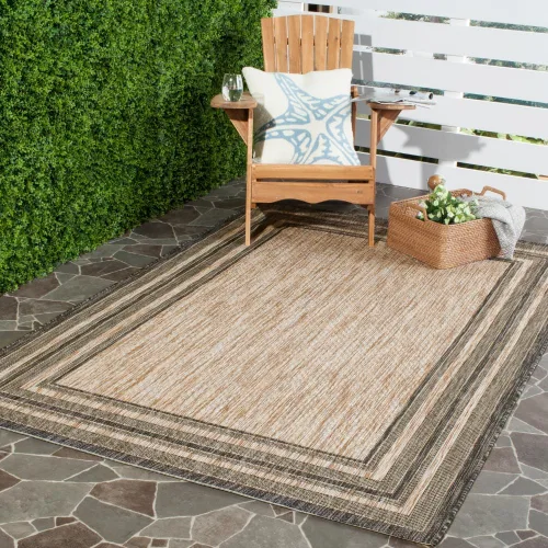 Miniatura 40 de SAFAVIEH Alfombra lavable al aire libre Courtyard Collection – 4' x 5'7", beige oscuro y beige, no desprende pelusa y fácil de limpiar, ideal