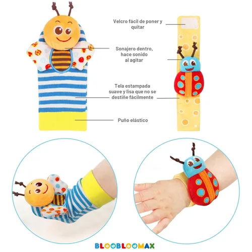 Miniatura 6 de Bloobloomax Set de Sonajeros para Muñeca y Calcetines Buscadores de Pies, Juguetes para Bebé Niña o Niño de 0 a 36 Meses, Juguetes para Manos y Pies