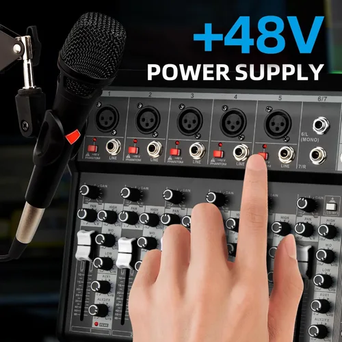 Miniatura 4 de Depusheng Mezclador de Audio Profesional, Interfaz de Audio de 7 Canales Sistema de Consola de Mezcla de Mesa de Sonido, Mezclador DJ DSP Bluetooth