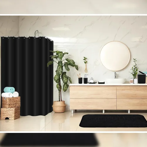 Miniatura 7 de Hosuly Juego de 9 piezas de accesorios de baño para cortina de ducha y 12 ganchos, dispensador de jabón, jabonera, tapete de baño antideslizante
