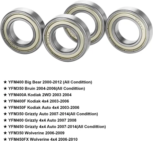 Miniatura 3 de Rodamiento de rueda delantera 4 piezas con sello para Yamaha Kodiak 400 450, Grizzly 350 450, Big Bear 2WD/4WD, Bruin 350, Reemplazar #93306-006Y2-00