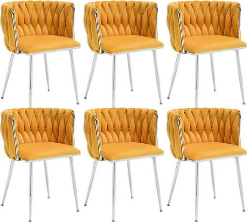 Miniatura 11 de Juego de 2 sillas de comedor de terciopelo, sillas tapizadas tejidas para sala de estar, sillas modernas de cocina y comedor, sillas decorativas