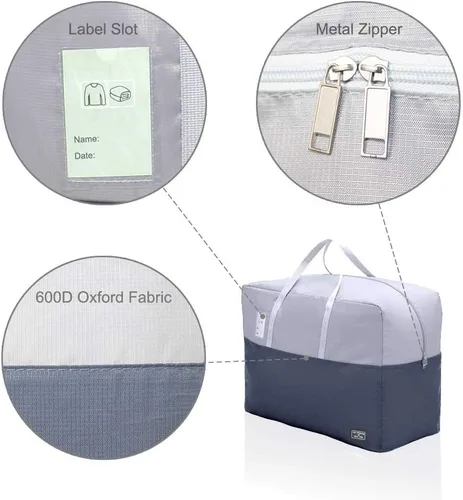 Miniatura 4 de Bolsa de almacenamiento grande de edredón con cremallera de 75 L, bolsa de almacenamiento plegable con asa reforzada, almacenamiento debajo