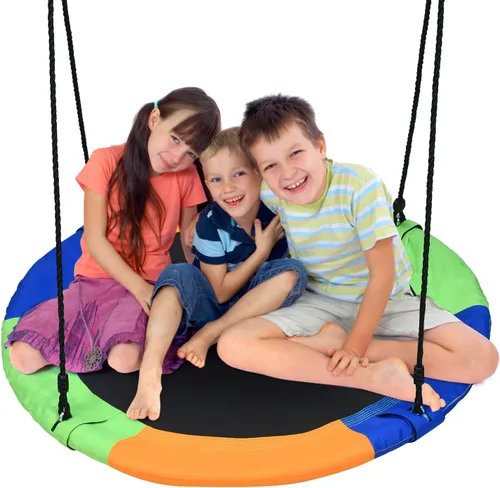 Miniatura 10 de Costzon - Platillo volador de 40 pulgadas, columpio seguro y resistente para niños de fácil montaje, cuerdas ajustables, ideal para el parque de Rosa
