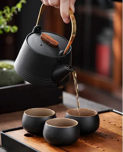 Miniatura 5 de Carrito de té de cerámica negra, recipiente de té de cerámica tradicional para té suelto