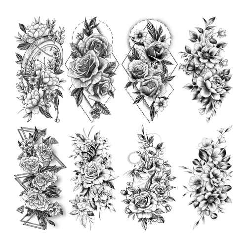 Cerlaza 12 hojas de tatuajes temporales realistas para mujeres, tatuajes de flores sexys negras grandes, temporales, de larga duración, temperatura,