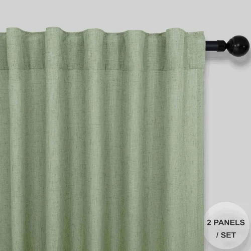 Miniatura 139 de Cortinas de lino gris claro, 2 paneles, presillas traseras, bolsillo para cortinero, semitraslúcidas, ahorran energía, estilo rústico, arpillera