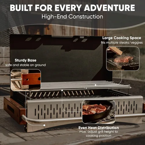 Miniatura 4 de GasOne XL Parrilla de Carbón Portátil – Parrilla de Barbacoa Plegable de 24.5 x 18.5 pulgadas tipo Maletín con Tapa – Ahumador de Carbón Ligero