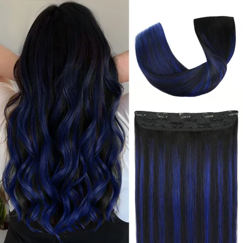 Miniatura 10 de Winsky Extensiones de cabello de cabello humano real - Una pieza con reflejos rubios, extensiones de cabello Remy con clip para mujeres