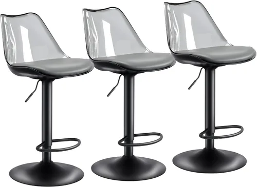 Miniatura 13 de Taburetes de bar, taburetes de bar, taburetes de bar ajustables, taburetes de bar transparentes, taburetes de bar giratorios, con tapizado de piel