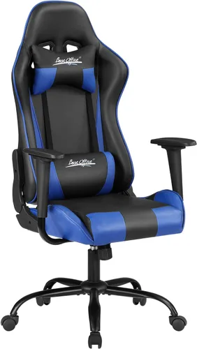 Miniatura 12 de Silla de oficina para videojuegos, silla de escritorio con soporte lumbar, reposacabezas y reposabrazos, giratoria, ergonómica, para deportes Negro