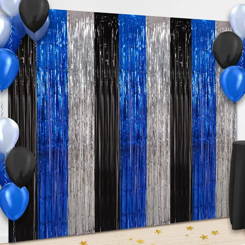 Miniatura 14 de BEISHIDA 4 Piezas de Serpentinas de Fiesta Negras y Naranjas con Flecos, Cortina de Telón de Fondo de Aluminio, Telón de Fondo de Oropel, Decoración