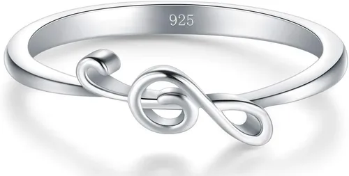 Miniatura 2 de BORUO Anillo de plata de ley 925 Banda apilable para notas musicales Anillos de plata de ajuste cómodo para mujer Anillo de plata de nota musical
