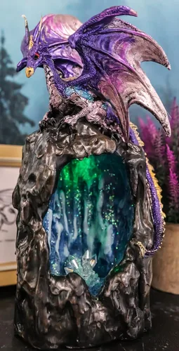 Miniatura 9 de Dragón púrpura de cuarzo azurita escalando una montaña de piedra preciosa, figura decorativa de piedra sintética, quemador de incienso de reflujo