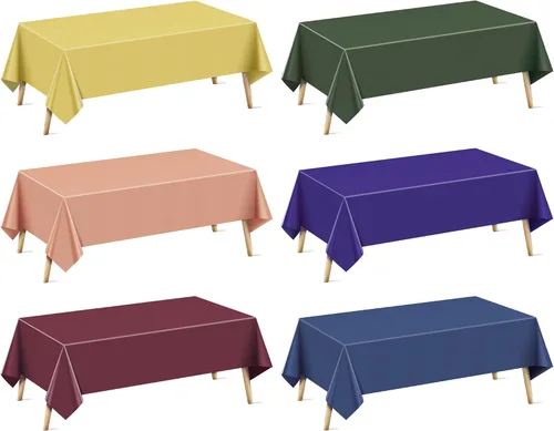 Miniatura 15 de Mantel rectangular de la serie azul y verde, 4 piezas, 54 x 72 pulgadas, color sólido, impermeable y a prueba de derrames, mantel de plástico