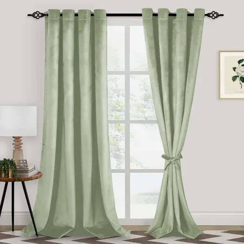 Miniatura 59 de XWZO Cortinas de terciopelo azul de 63 pulgadas de largo, elegantes cortinas de lujo suaves para sala de estar, aislamiento térmico, oscurecimiento