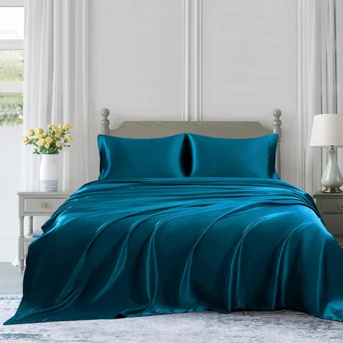 Miniatura 3 de Homiest 5 piezas de juego de sábanas de satén para cama ajustable, juego de ropa de cama de satén sedoso de lujo con bolsillo profundo, 2 sábanas