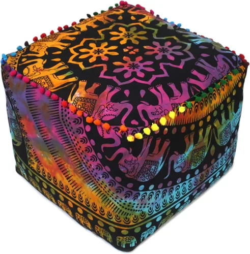 Miniatura 25 de CRAFT KALA Funda de puf tradicional de retazos cuadrados indios, funda para puf de sala de estar india, diseño otomano, decoración otomana, Elefante