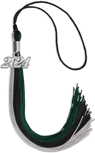 Miniatura 117 de Endea Graduation Borla de triple color con gota de fecha plateada (negro/dorado/granate, 2020)