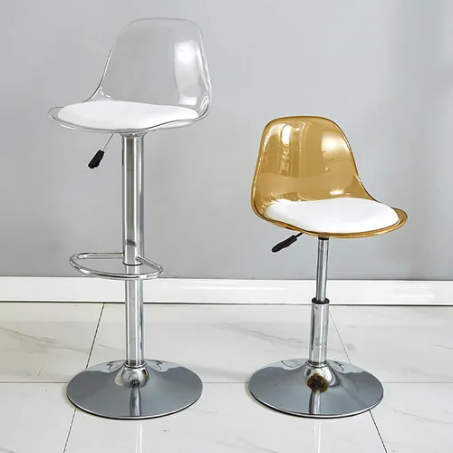 Miniatura 4 de NaKeah Taburetes de bar de acrílico con respaldo medio, taburetes de bar giratorios ajustables transparentes, sillas de bar de altura de mostrador