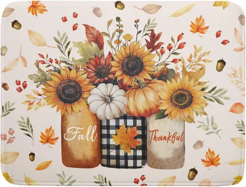 Miniatura 34 de Tapete de Secado de Platos de Florero de Girasoles Otoñales para Encimera de Cocina, Tapete de Secado de Hojas de Arce y Calabaza Otoñal de 16 x 18