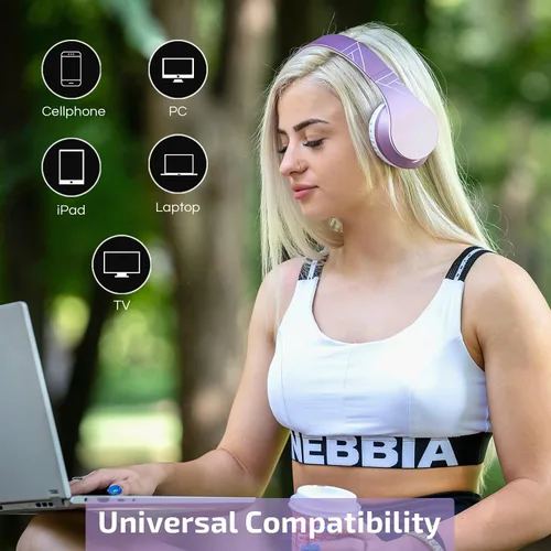 Miniatura 3 de PowerLocus Auriculares Bluetooth sobre la oreja, auriculares inalámbricos con micrófono, auriculares plegables, orejeras de espuma viscoelástica