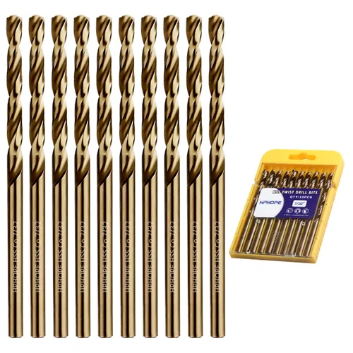 Miniatura 9 de Brocas de cobalto de 1/4 pulgada 10 piezas - Juego de brocas de metal con torsión de HPHOPE M35 HSS, brocas de trabajo de longitud y vástago recto
