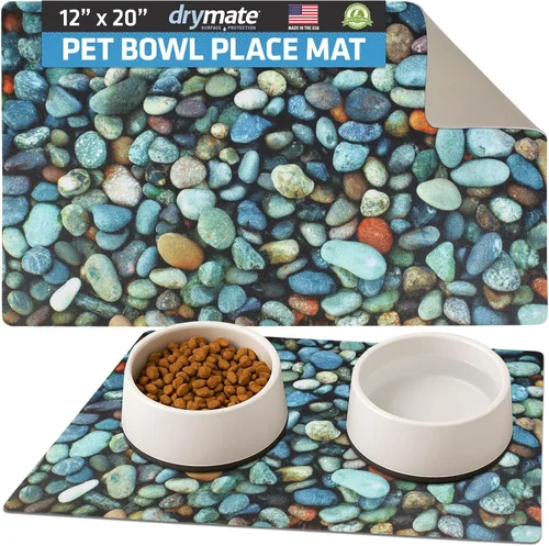 Miniatura 3 de Drymate Mantel individual con tazón para mascotas, tapete de alimentación para perros y gatos, tela absorbente, respaldo impermeable, Madera