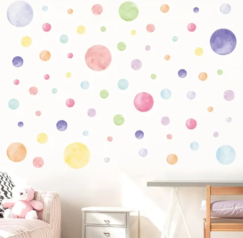 Miniatura 9 de AOWDIAO 153 piezas de calcomanías de lunares acuarela para pared, adhesivas y despegables, calcomanías de vinilo para decoración de dormitorio