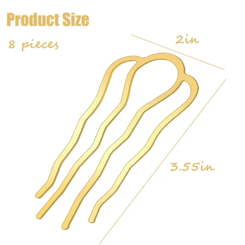 Miniatura 4 de 8 piezas peines laterales para el cabello, clips de horquilla de metal, horquillas para moños, palillos de pelo en forma de U para mujeres