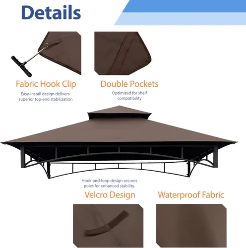 Miniatura 4 de EasyLee Cubierta de toldo para kiosco de parrilla de 8 x 5 pies, parte superior de repuesto impermeable con gancho en T, color marrón