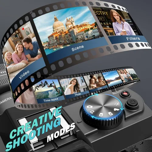 Miniatura 5 de Cámaras digitales 5K para fotografía de 64MP - Zoom de 16X, WiFi, con tarjeta TF de 64 GB, lente macro y gran angular, enfoque automático y Negro