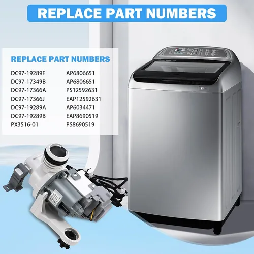 Miniatura 2 de DC97-19289F DC97-19289B DC97-19289A PX3516-01 Conjunto de bomba de drenaje para lavadora Compatible con lavadora Samsung Reemplace DC97-17349B
