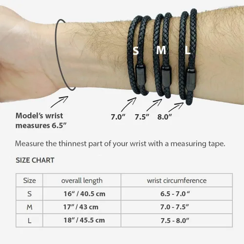 Miniatura 7 de Pulsera de cuero trenzada con cierre magnético de acero inoxidable para hombre, pulsera de cuero auténtico con cierre magnético