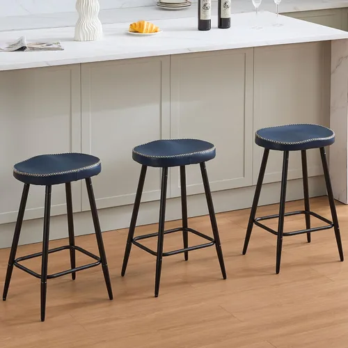 Miniatura 9 de FIRAVOE Juego de 2 Taburetes de Bar, Taburetes de Bar Modernos de 24" de Altura de Mostrador, Taburetes de Montar sin Respaldo de Cuero Sintético