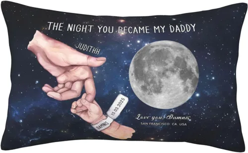 Miniatura 12 de Custom The Day You Became Our Mom Pillow Cover, Personalized Family Birth Moon Phase Pillowcases with Name Birthdate Gift for Mom Dad Father's Day