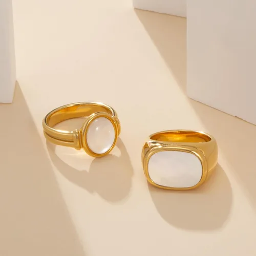 Miniatura 9 de YeGieonr Anillos de oro para mujer, a la moda, que no se deslustran anillo grueso chapado en oro, joyería de regalo de acero inoxidable dorado