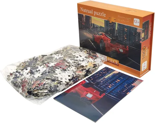 Miniatura 3 de Coche deportivo rojo de 1000 piezas para adultos, rompecabezas de paisaje, rompecabezas de estilo artístico, regalos de bricolaje, pintura mural