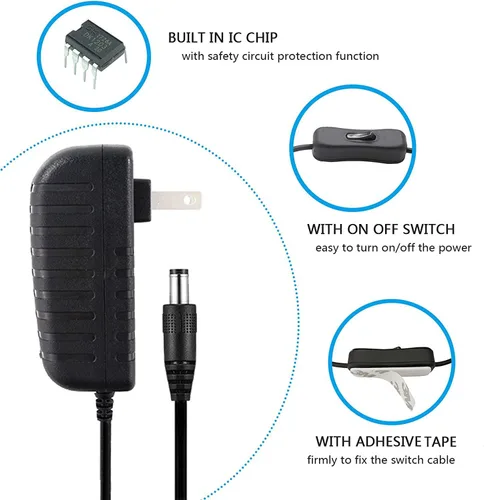 Miniatura 3 de adaptador de fuente de poder CC de 12V, con interruptor ON/OFF para iluminación LED de 12V., negro, AT-12V1A-12W, 12.00watts, 12.00 volts