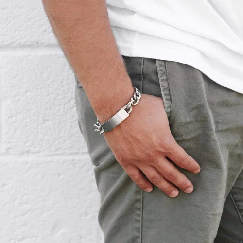 Miniatura 3 de Engravable Sterling Silver Men's Curb Link ID Bracelet, 8" or 9