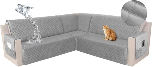 Miniatura 13 de HDCAXKJ Funda seccional de esquina impermeable para sofá de terciopelo en forma de L, fundas para sofá para mascotas, perros, suaves, resistentes