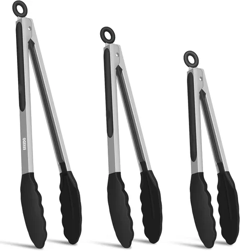 Miniatura 14 de Pinzas de cocina, pinzas de cocina de acero inoxidable con puntas de silicona, pinzas de bloqueo de alta resistencia al calor de 600 ºF para cocinar