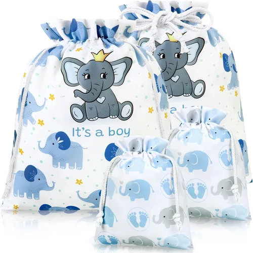 Miniatura 8 de Sadnyy 4 bolsas de regalo para baby shower, grandes elefantes rosas con cordón de tela, para baby shower, cumpleaños infantil, fiesta de revelación
